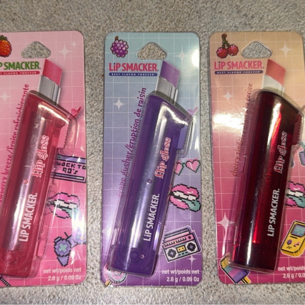 Lip Smacker Lip Flip Gloss Trio - Strawberry Grape Cherry - Brand New